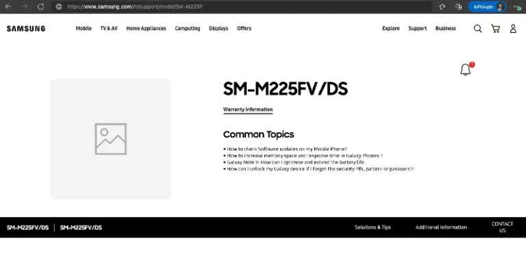 samsung galaxy m22 support page on samsung india