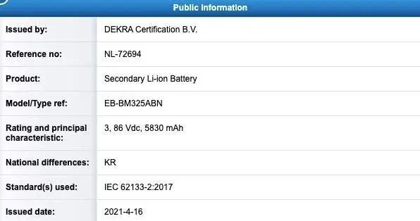 samsung galaxy m32 4g battery capacity certification