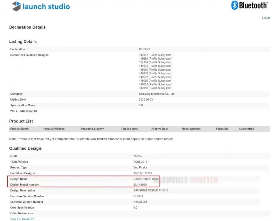 samsung galaxy note 20 ultra bluetooth sig