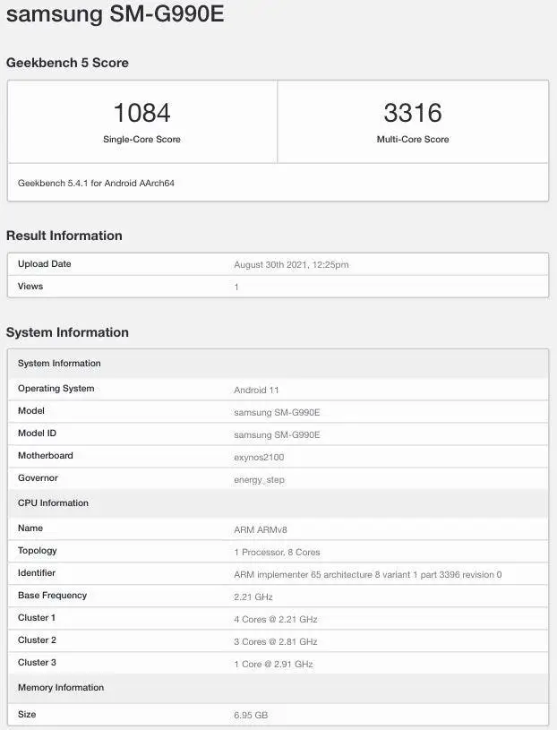samsung galaxy s21 fe 5g sm g990e geekbench