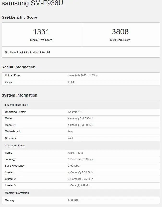 samsung z fold 4 geekbench