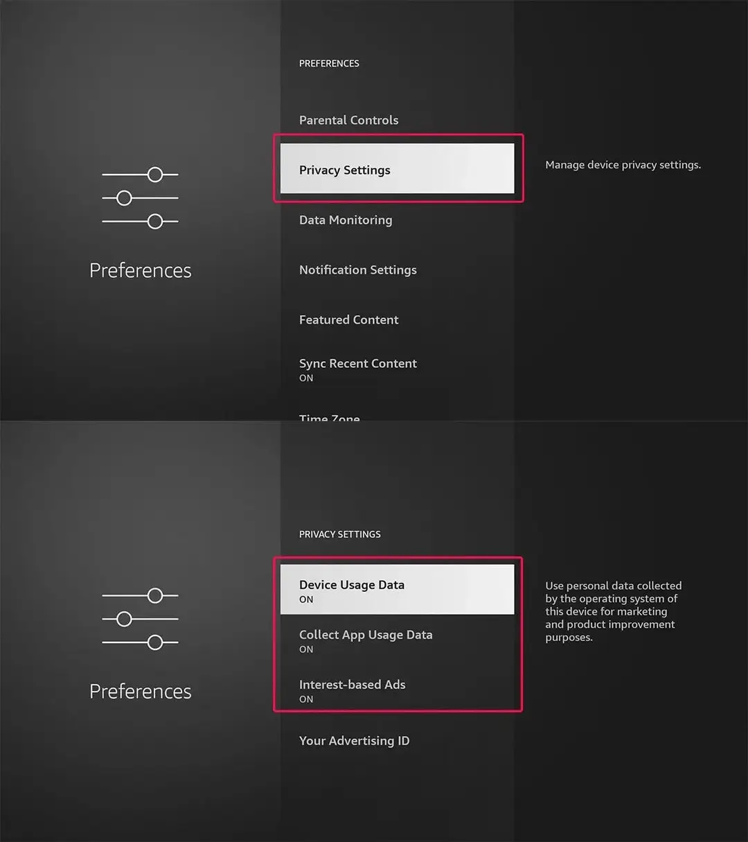 setting up privacy features on fire tv