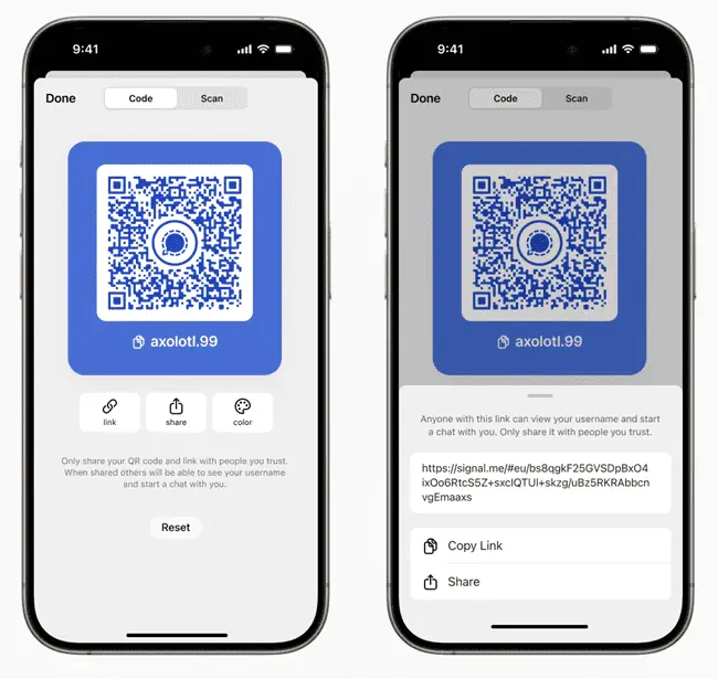 share usernames link signal