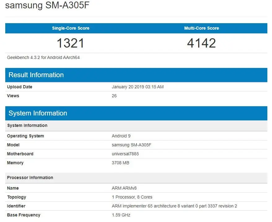 sm a305 geekbench galaxy a30