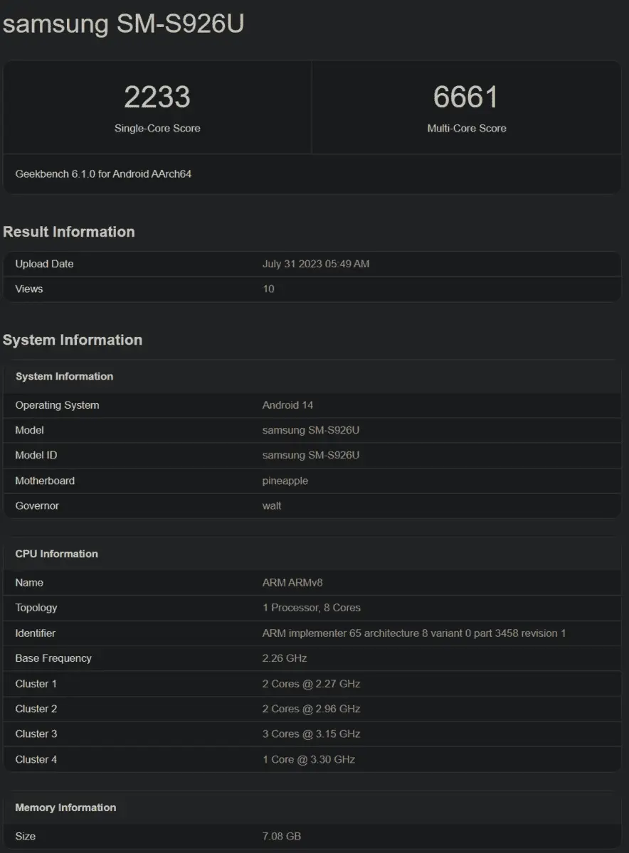 snapdragon 8 gen 3 geekbench listing