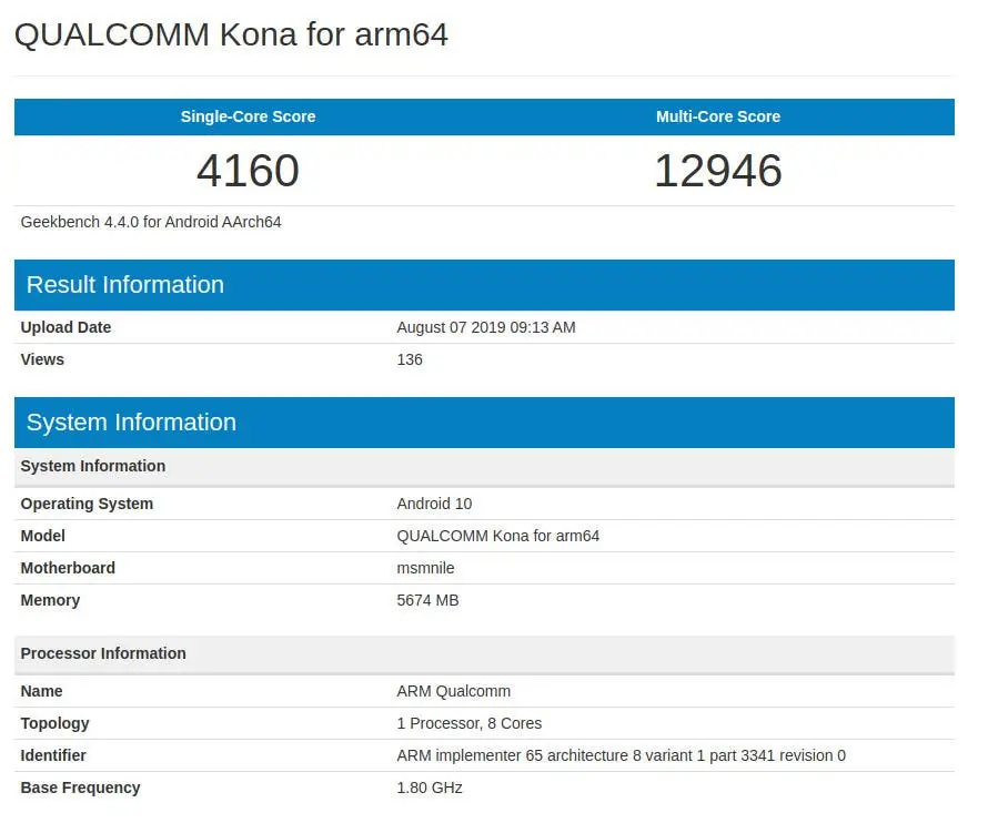 snapdragon 865 geekbench kona