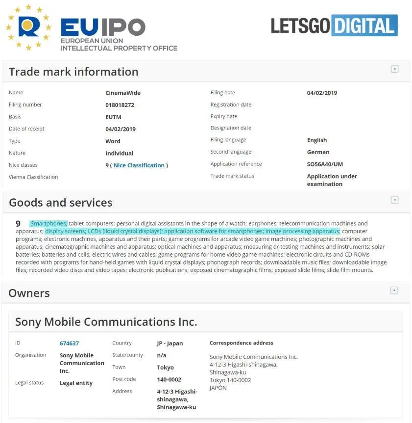 sony cinemawide trademark a