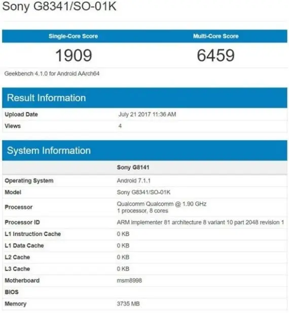 sony g8341 geekbench