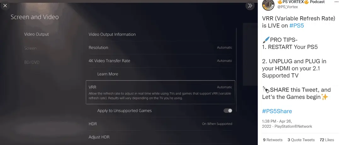 sony ps5 vrr