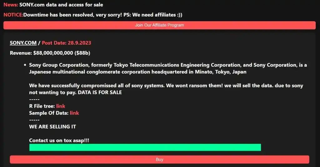 sony ransomedvc data breach
