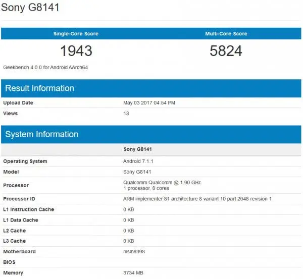 sony xperia xz premium geekbench