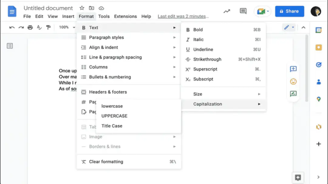 text formatting in google docs