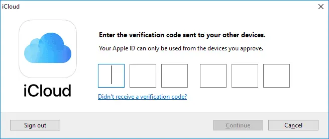 two factor authentication for icloud access in windows