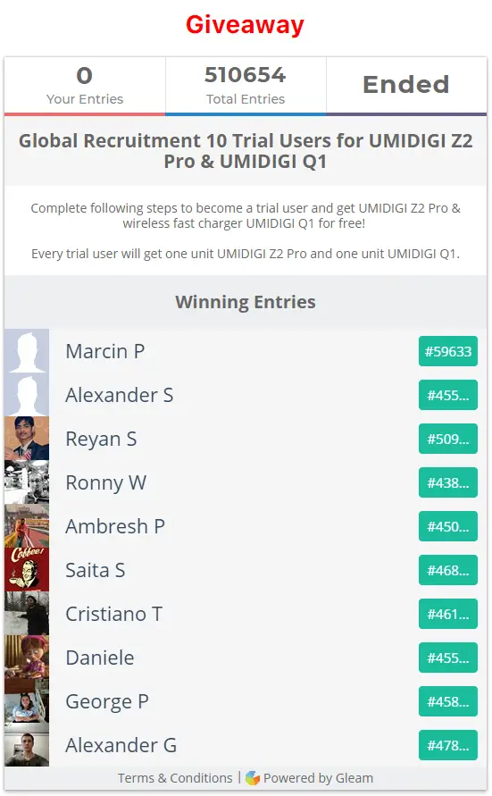 umidigi z2 giveaway winners
