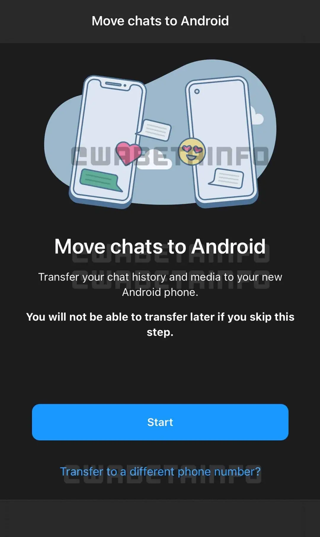 wa chat migration phone number ios