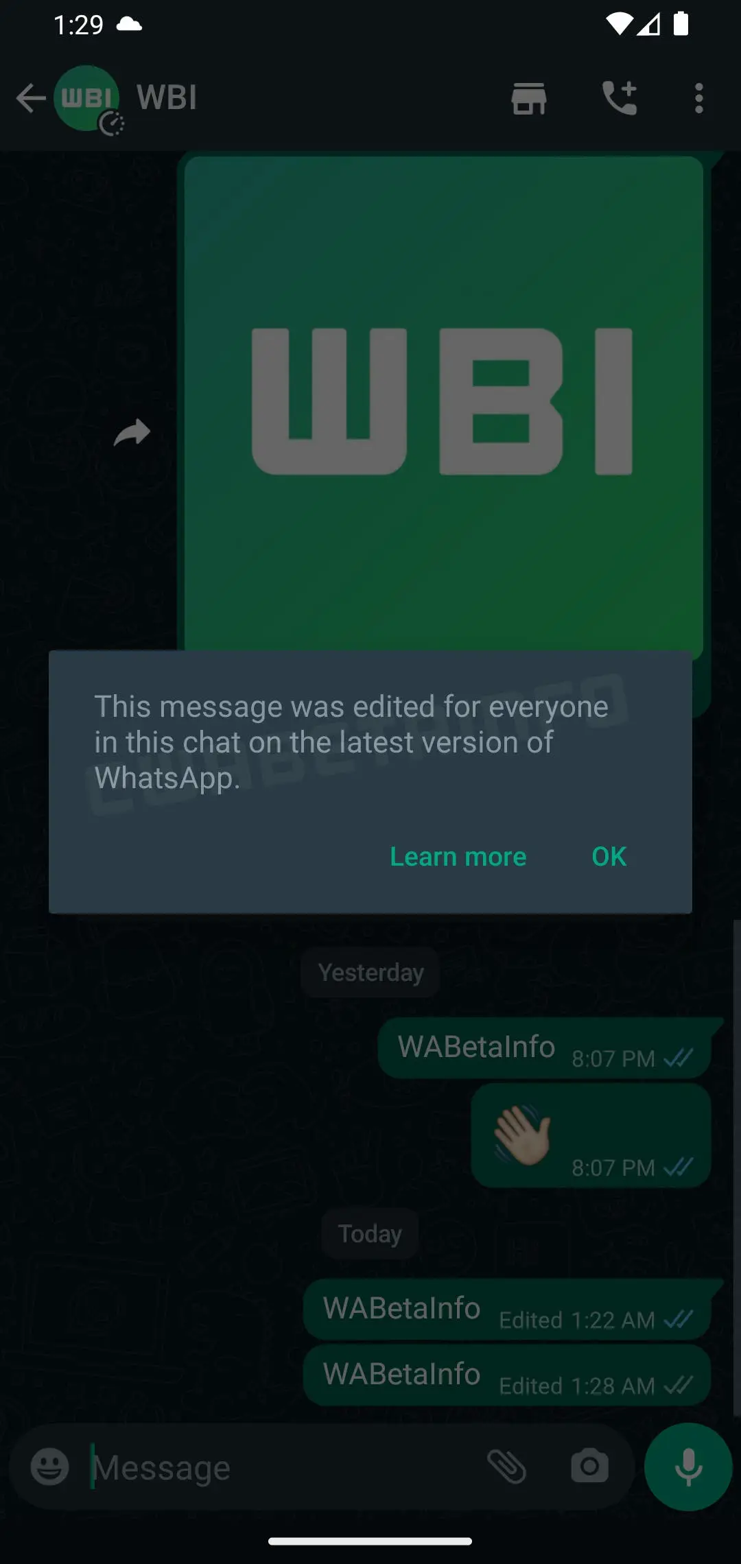 wa edit message alert recent version android