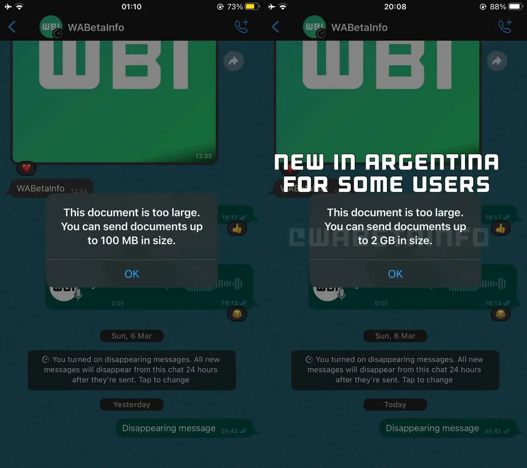 wa new media file sharing limit ios