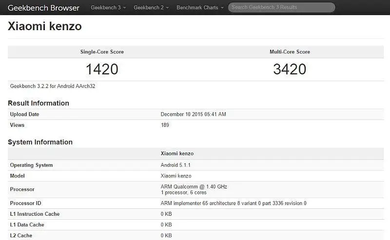 xiaomi kenzo geekbench listing