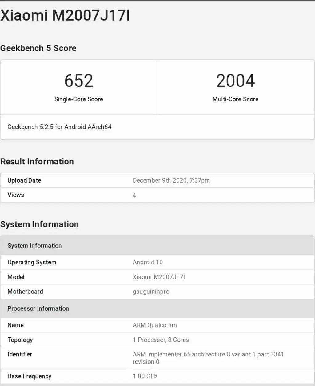 xiaomi mi 10i geekbench 1
