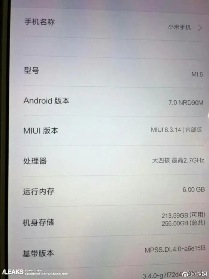 xiaomi mi 6 leaked