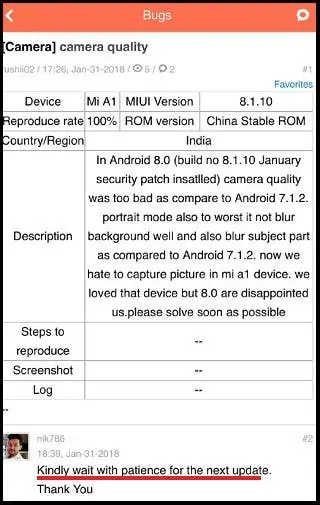 xiaomi mi a1 camera issues