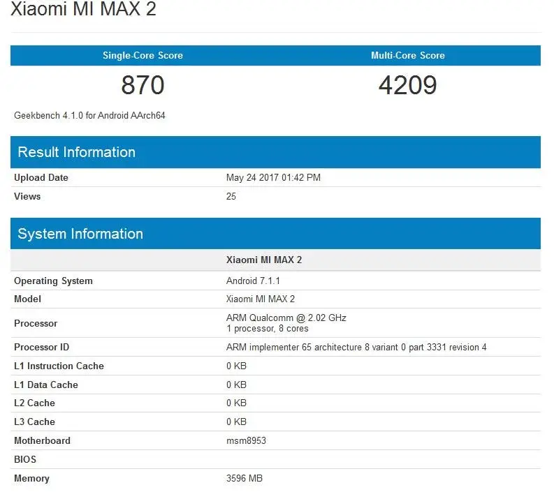 xiaomi mi max 2 geekbench kk