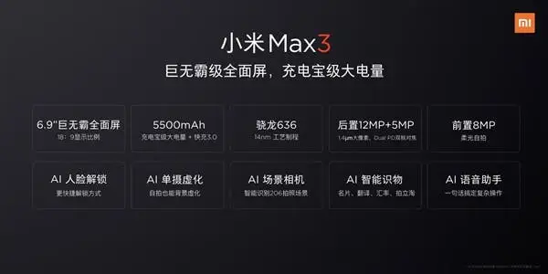 xiaomi mi max 3 specs officially confirmed