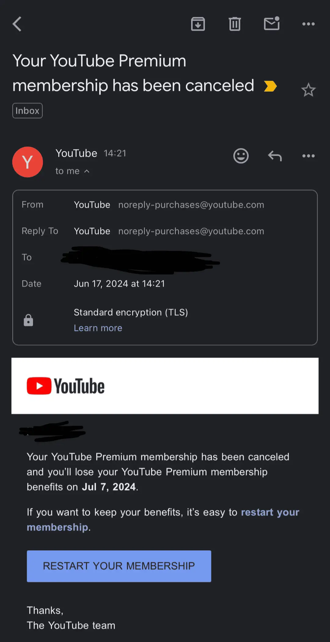 youtube cancellation