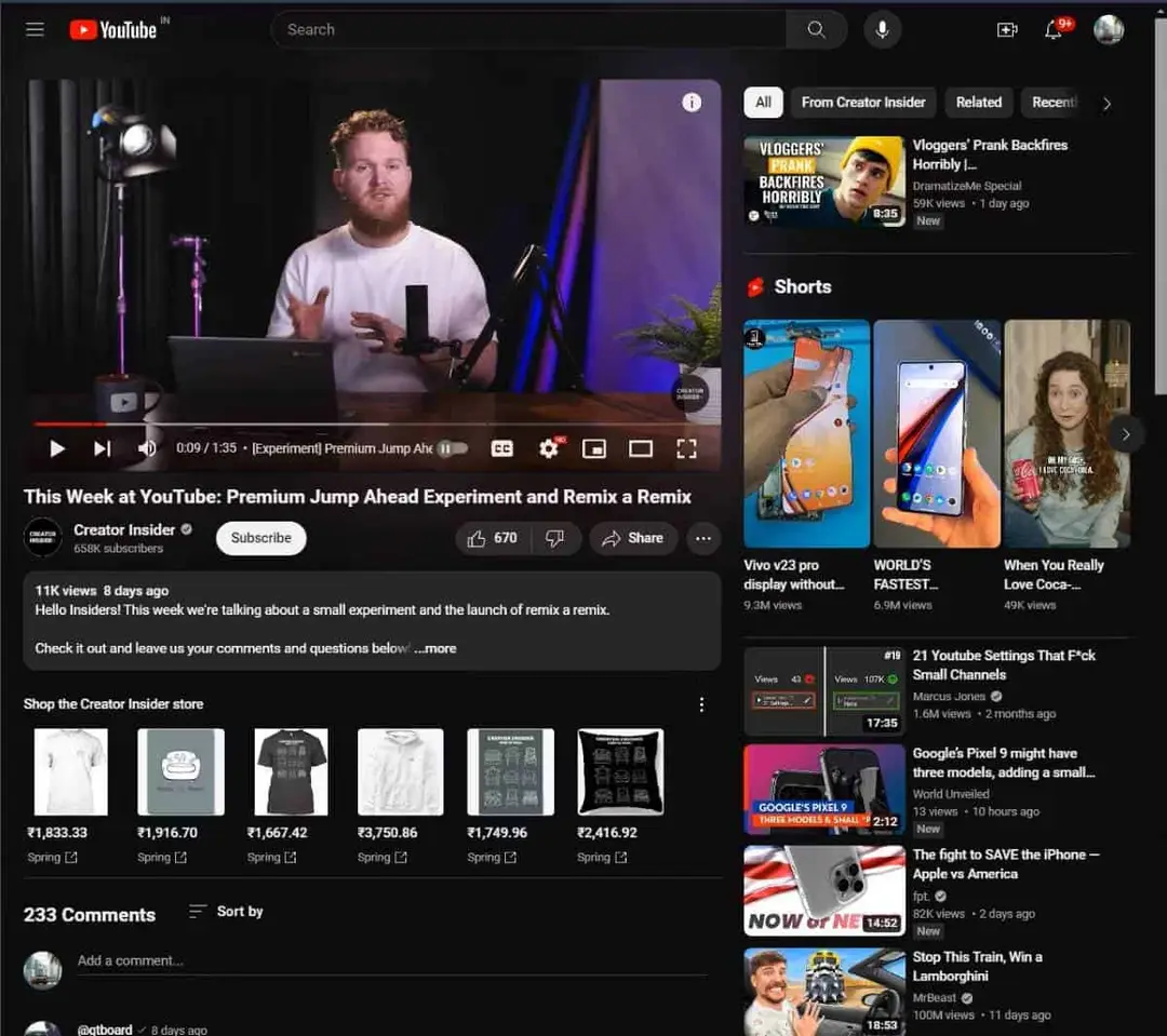 youtube recommendations shorts carousel 1 new