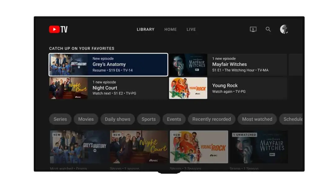 youtube tv library