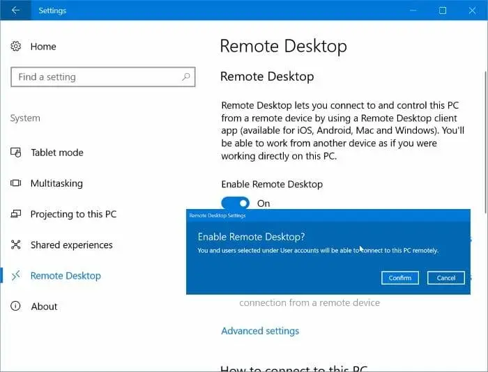 enable remote desktop