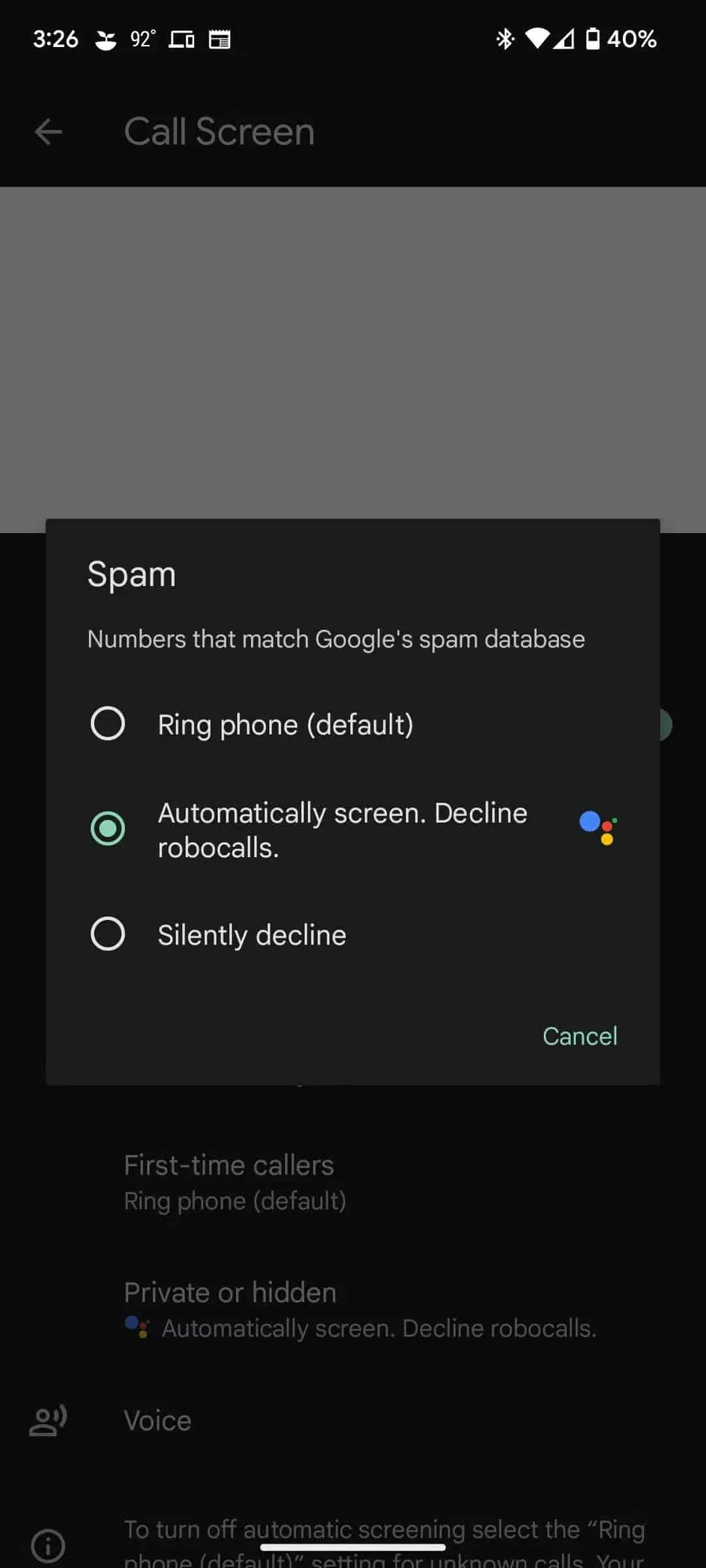 google pixel call screening old options 2