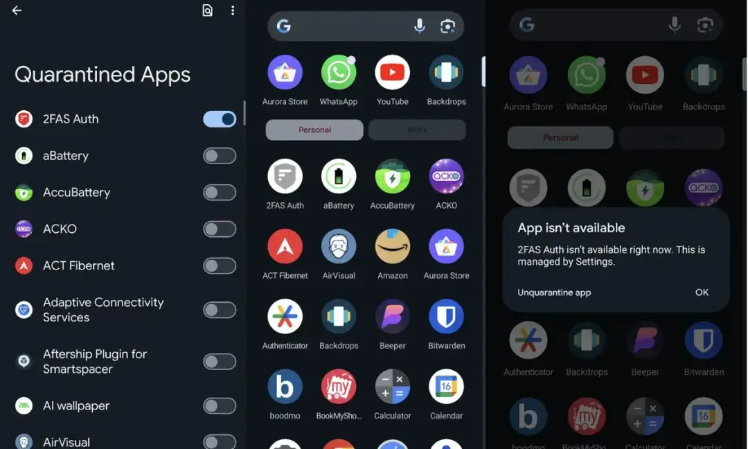 quarantined apps