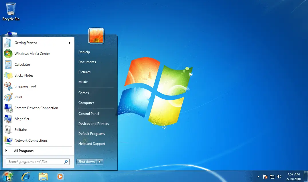 start menu