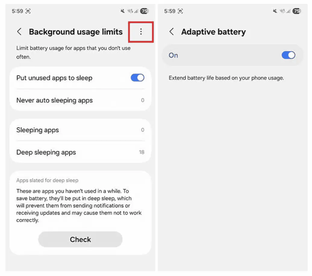 Samsung battery settings