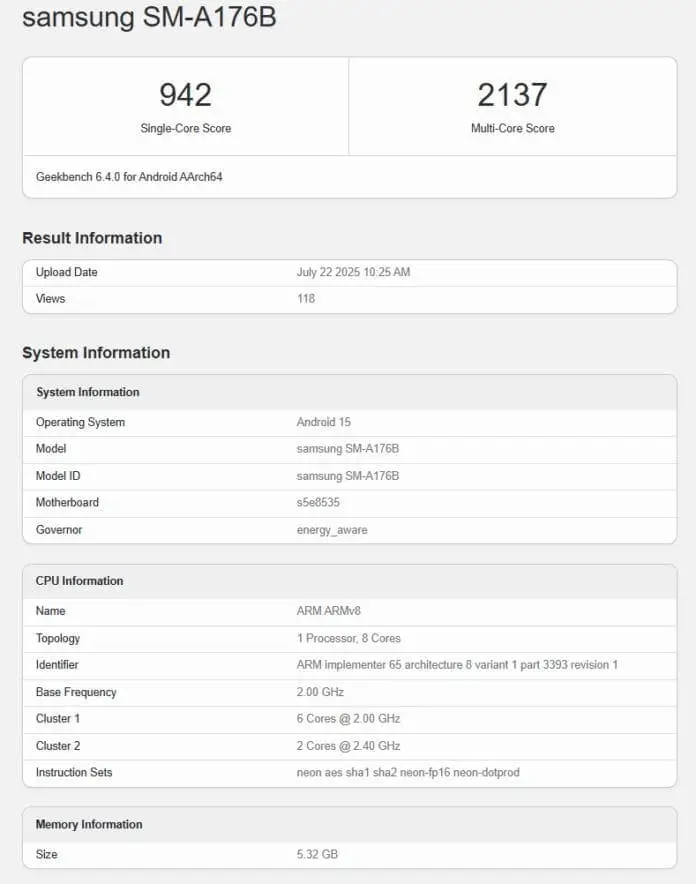 Samsung Galaxy A17 5G - Geekbench