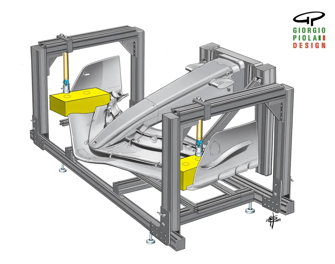Zo ziet de flexwing-test eruit! Illustratie: Giorgio Piola Design&nbsp;