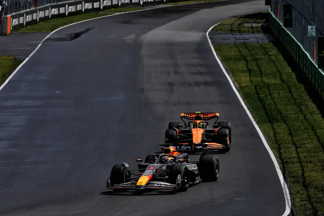 Verstappen won in Canada in 2024, ahead of Lando Norris in a rain race.