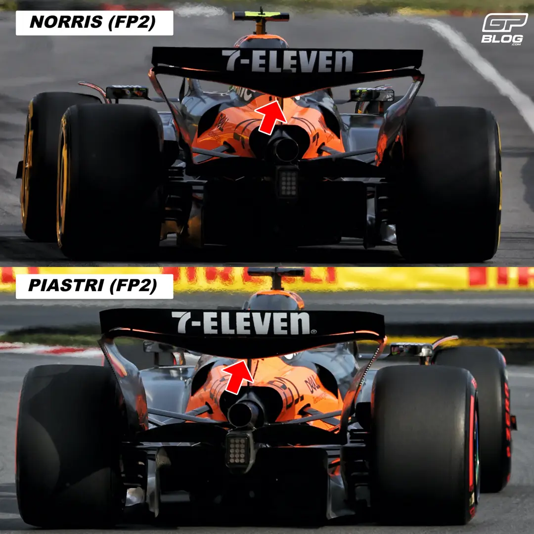 Achtervleugel vergelijking tussen Piastri en Norris in FP2