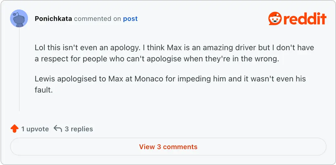 Reddit reactie Max Verstappen
