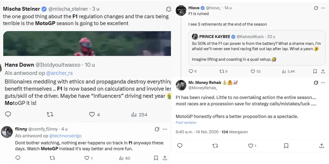 X Fan reactions 2026 F1 regulations
