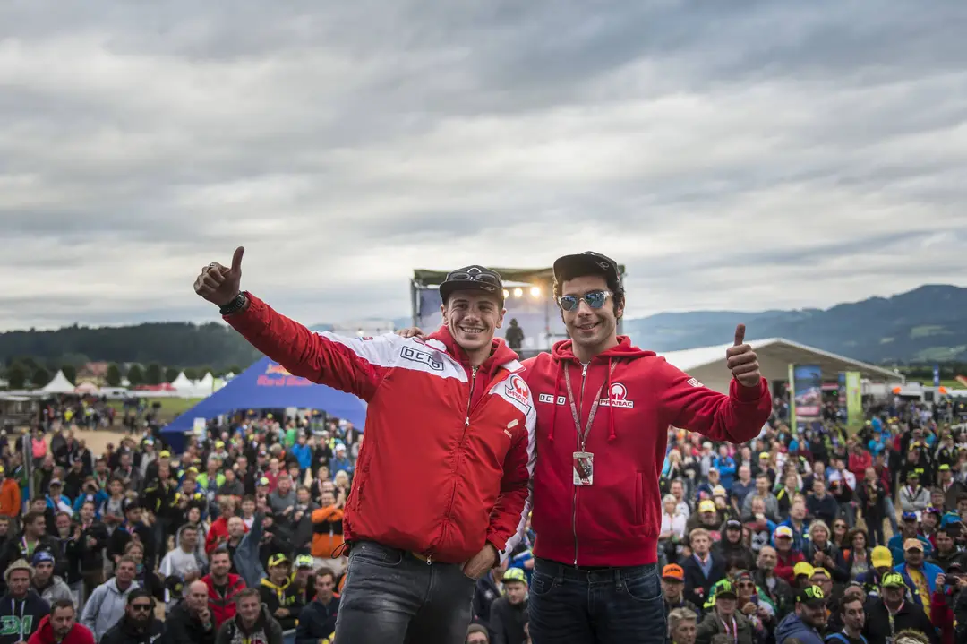 Scott Redding poses with MotoGP teammate Danilo Petrucci
