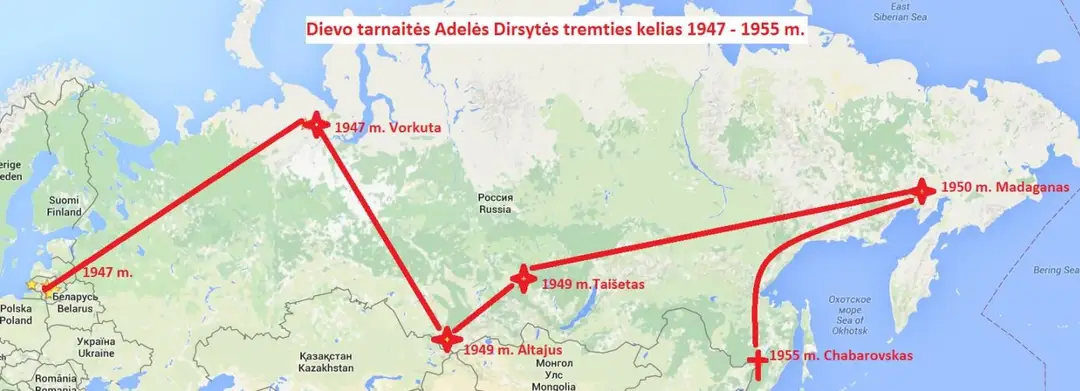 A. Dirsytės tremties kelias / Kauno arkivyskupijos kurijos nuotr.