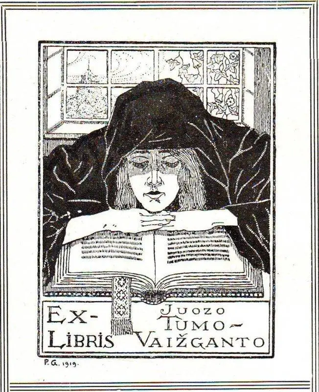 Antrąjį ekslibrisą sukūrė grafikas Paulius Galaunė 1919 m.