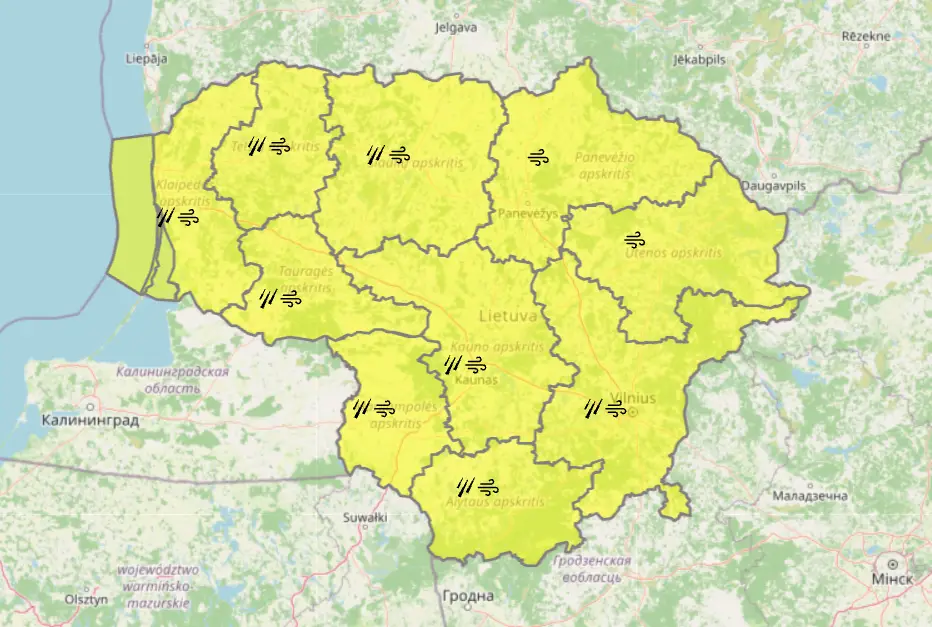 Pavojingų reiškinių žemėlapis 09.04 d.