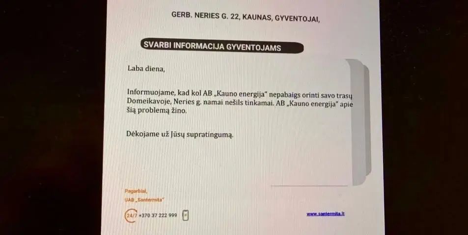 „Santermita" laiškas pateiktas gyventojams/ skaitytojos nuotr.