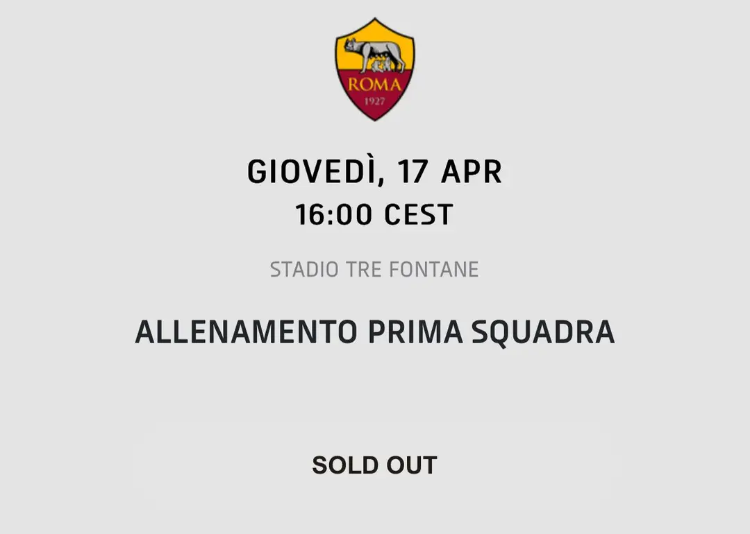 tre fontane allenamento biglietti sold out