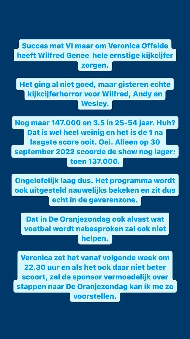 tina nijkamp laat wilfred genee schrikken met slechte cijfers voor veronica offside
