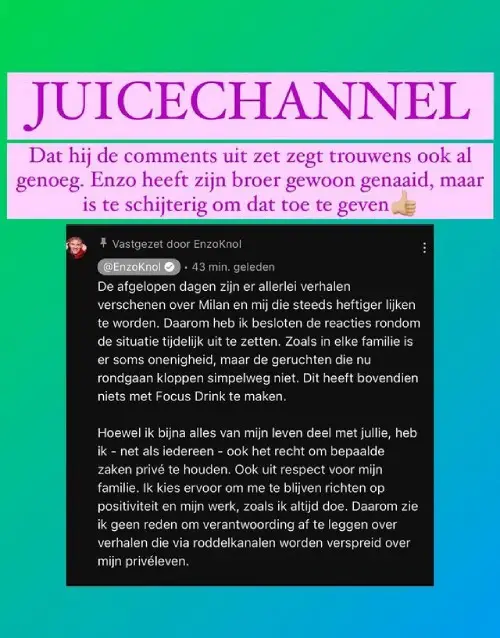 JuiceChannel reageert op statement van Enzo Knol