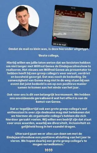 De mail over Wilfred Genee die niet welkom is op de eindejaarsliveshow.
